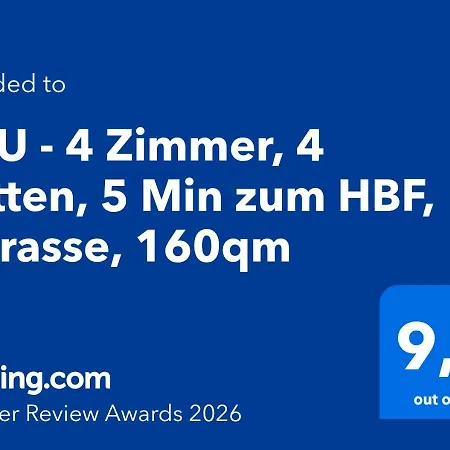Neu - 4 Zimmer, 4 Betten, 5 Min Zum Hbf, Terrasse, 160qm 奥格斯堡